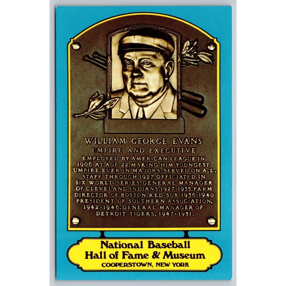 Postcard NY Cooperstown National Baseball Hall of Fame William Billy Evans 1970s